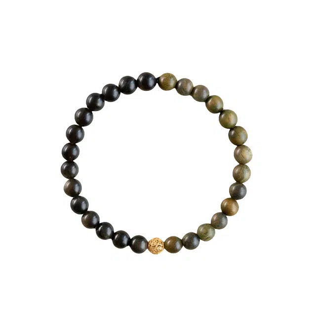 宣华意 五行补木水喜水新中式国风文玩盘玩佛珠 黑曜石 手串 女款