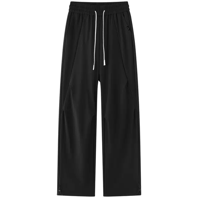 加菲猫 美式复古简约高街基础款纯色宽松休闲百搭学院弹力凉感冰丝垂感直筒休闲裤 男女同款