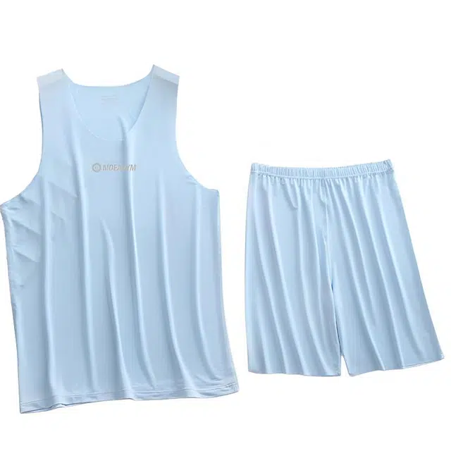 墨立方 夏季 液态冰丝无痕裸感柔软背心五分裤休闲运动套装 男款