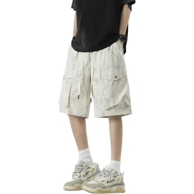 左岸 夏季轻薄美式宽松休闲直筒中裤大口袋百搭五分裤工装短裤 男款