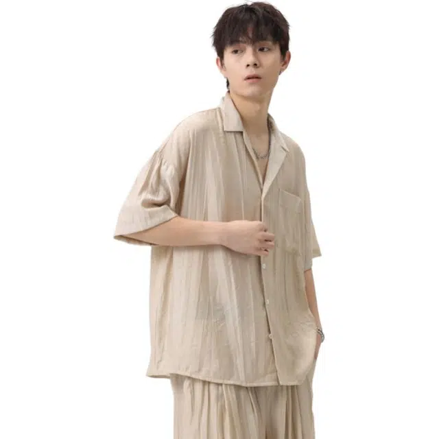 左岸 夏季男高级感衬衣轻熟韩系休闲度假风短袖宽松上衣衬衫 男款