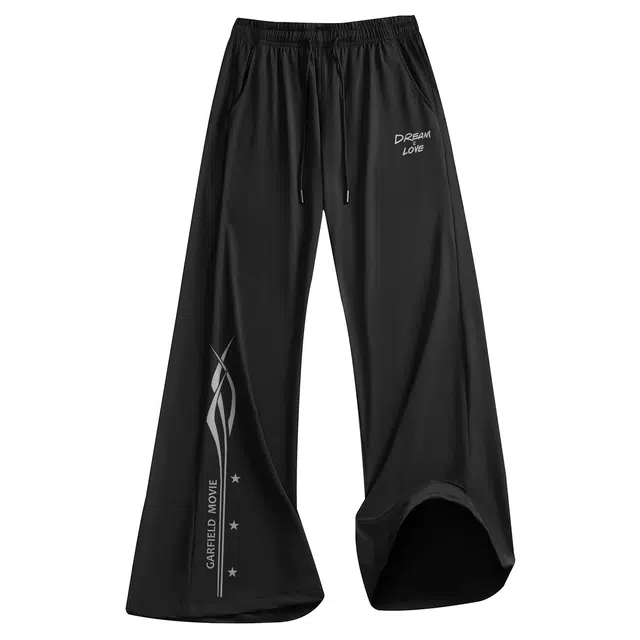 加菲猫家族 显高百搭抗皱基础款简约纯色直筒裤垂感弹性速干空调裤阔腿拖地美式高街字母品牌创意设计印花系带休闲裤 男女同款