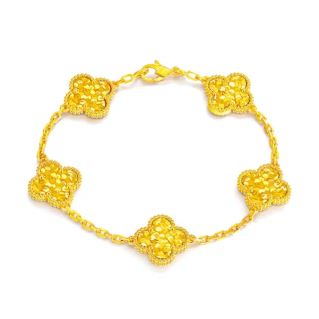 贝戈丽丝 【时来运转】新中式爆闪碎冰冰五花四叶草 精致轻奢有钱花系列配饰 通勤日常夏日出街搭配 #好运 合金 手链 女款