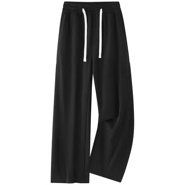 加菲猫 美式高街简约复古纯色基础款宽松休闲百搭学院直筒弹力凉感冰丝垂感休闲裤 男女同款