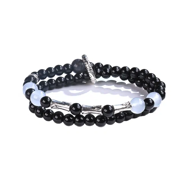 仙友 新中式国风节节高升转运珠双圈叠戴貔貅宝宝文玩佛珠招财纳福念珠竹节盘玩文艺复古风上岸#好运 黑檀 手串 男女同款情侣款