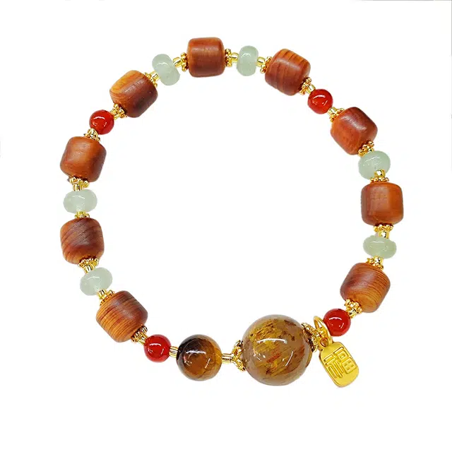 素于 国潮新中式单圈轻奢高级感文玩招财迎福大吉大利盘玩佛珠念珠文艺风上岸转运饰品#好运 崖柏 手串 男女同款情侣款