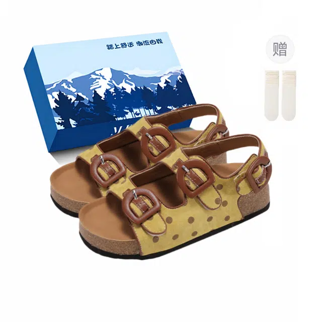 小鹿米利 法式波点勃肯软木底 沙滩凉鞋 女