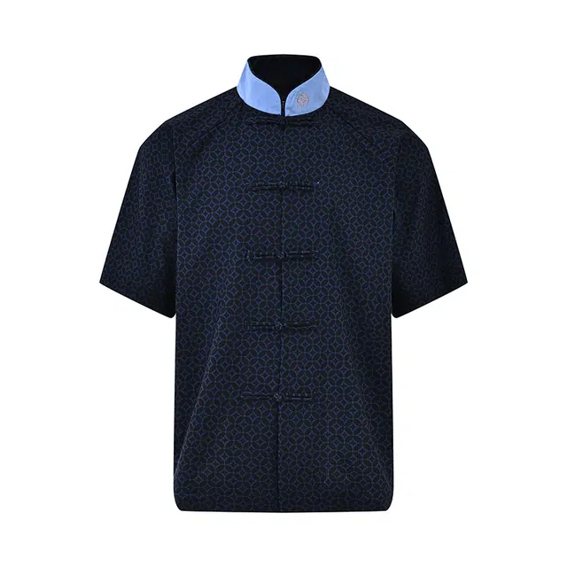 三省六部 工部天圆地方·唐装国风铜钱刺绣满印短袖衬衫 男女同款