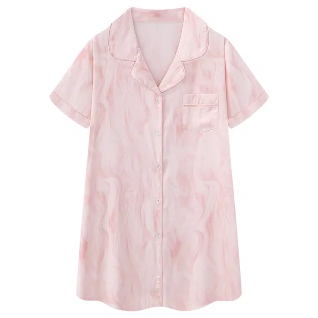 夏芬妍 休闲舒适高级感流光晕染冰丝翻领家居服亲肤宽松短袖时尚可外穿夏季睡裙 女款
