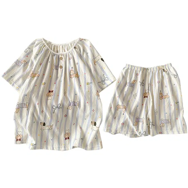 俏韵 圆领卡通夏季云朵棉甜美可爱短袖短裤薄款家居服可外穿睡衣套装 女款