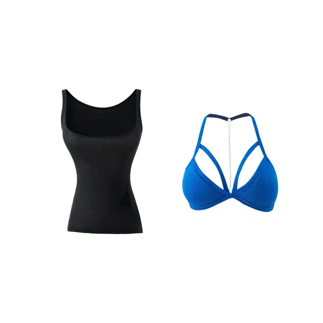 花山家的猫 法式性感设计感辣妹撞色挂脖内衣爱心镂空修身休闲套装 女款