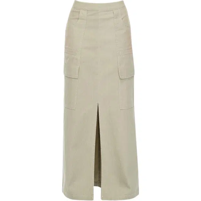 拾籍 高街时尚复古口袋设计开叉直筒半身裙夏季辣妹高腰显瘦宽松休闲牛仔长裙 女款