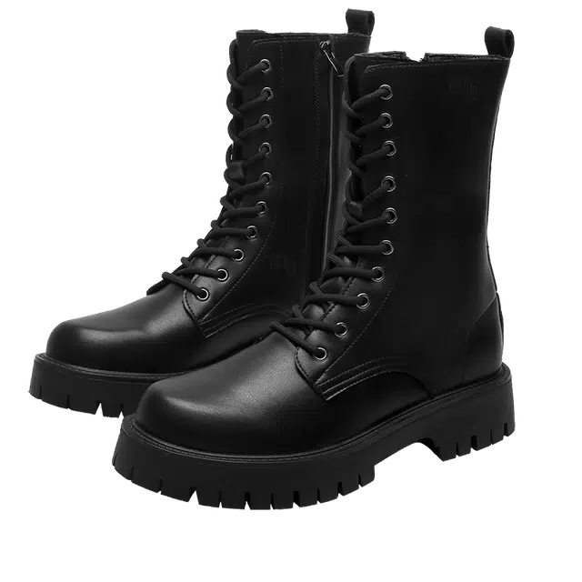 健休 二层牛皮 简约百搭 中筒 马丁靴 男女同款 黑色