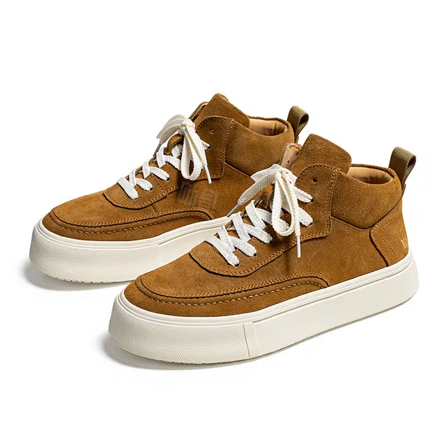 年走索 牛反绒皮 增高厚底休闲 防滑 高帮 板鞋 男款