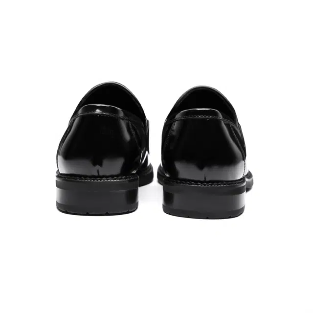 圣大骑士 头层牛皮 商务开边珠一脚蹬 乐福鞋 男款 黑色