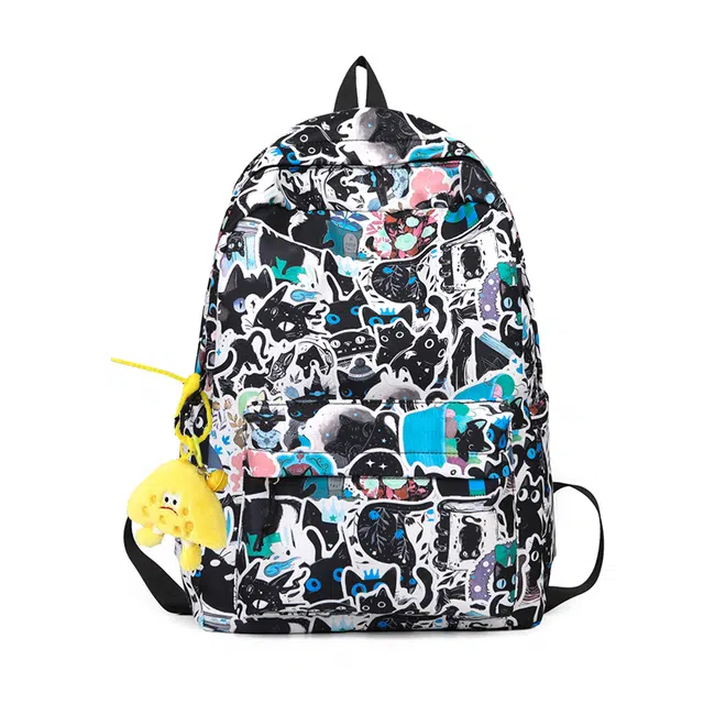 笛贝嘉 可爱卡通小猫印花大容量轻便 复合布 双肩包 男女同款情侣款 多色