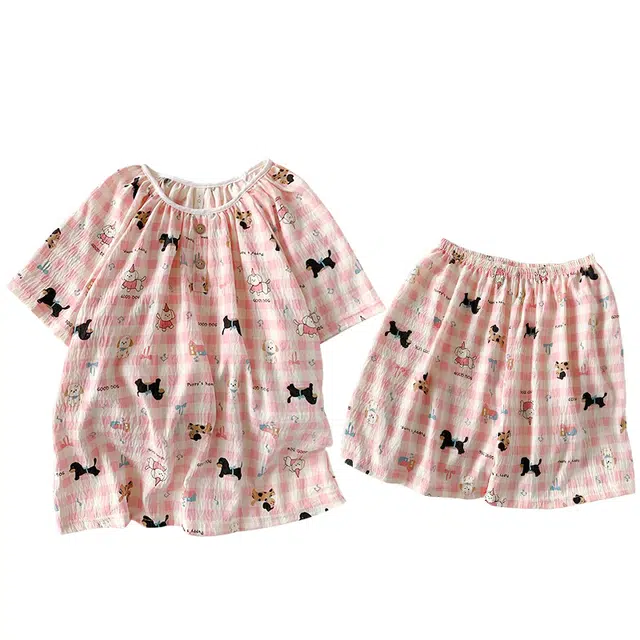 俏韵 圆领卡通夏季云朵棉套头短袖短裤可爱甜美家居服可外穿睡衣套装 女款