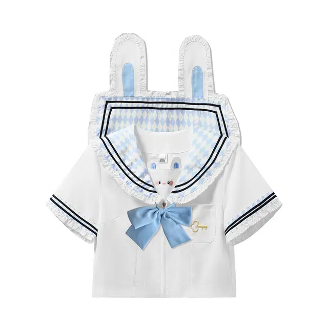 九条喵 时尚百搭花边兔耳朵短袖制服 女款