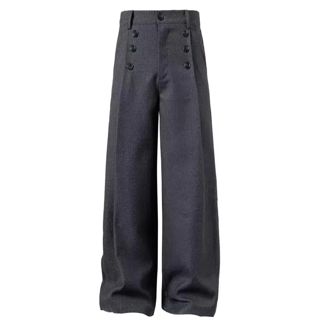 北欧攻略 小众简约优雅静奢六眼纽扣阔腿打褶拉毛暗条纹通勤百搭裤西装裤 男女同款
