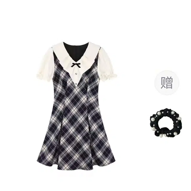 雾闪闪 高级感收腰法式短袖连衣裙 女款