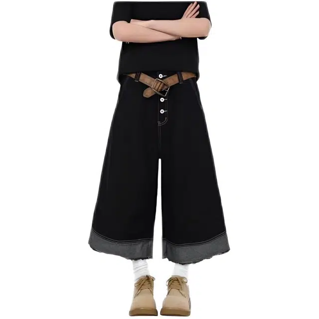 天才小熊 潮流时尚宽松休闲喇叭设计感直筒裤子牛仔裤 女款