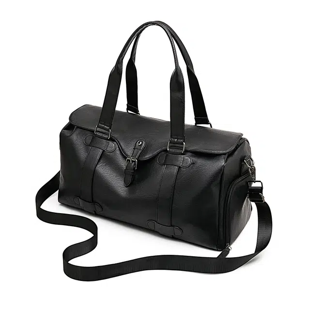 老人头 潮流纯色大容量短途通勤 合成革 旅行包 男款 黑色