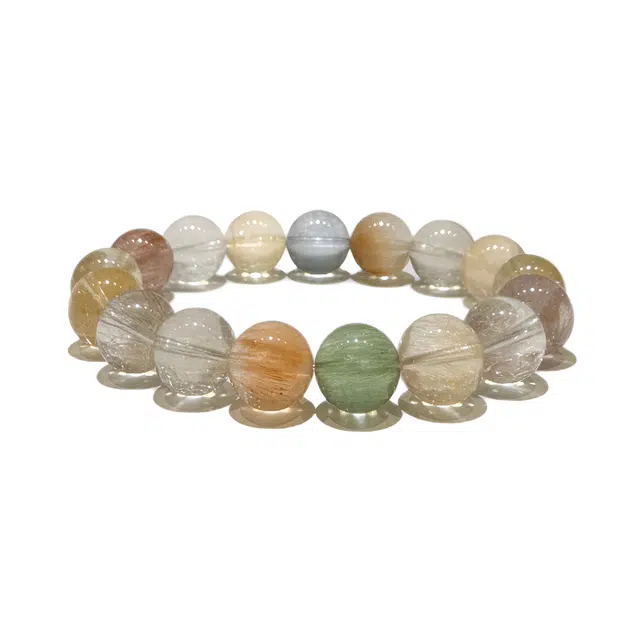 丰运阁 【拉丝彩兔毛】高端限量 干净透体 银发串珠  疗愈多巴胺 珠宝级巴西老矿  吉祥招财遇贵人 灰粉紫橘橙蓝天然 多色水晶 手串 女款