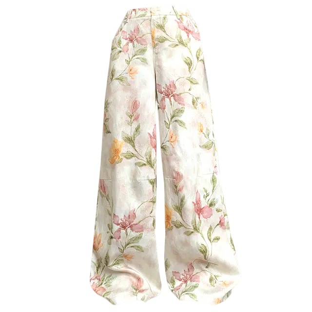 拾籍 慵懒时尚印花宽松百搭阔腿裤女夏季薄款轻松舒适垂感拖地直筒休闲裤 女款