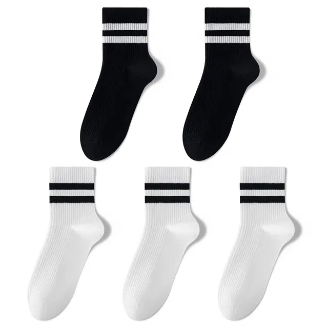 亲相见 透气抗菌网眼条纹运动中筒袜 女款