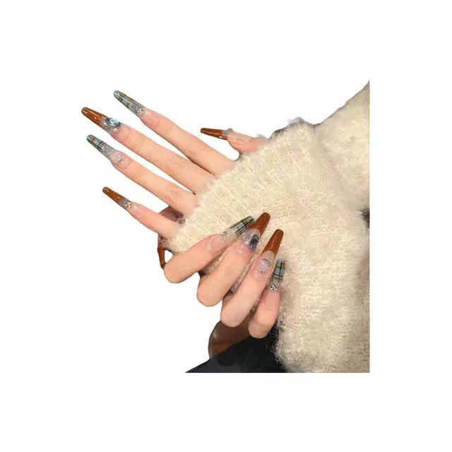 凡泽 黑巧牛仔  穿戴甲 中梯椭圆长款棕色渐变 纯欲