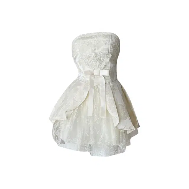 敲模女孩 法式纯欲风重工提花抹胸公主风蓬蓬短裙无袖连衣裙 女款