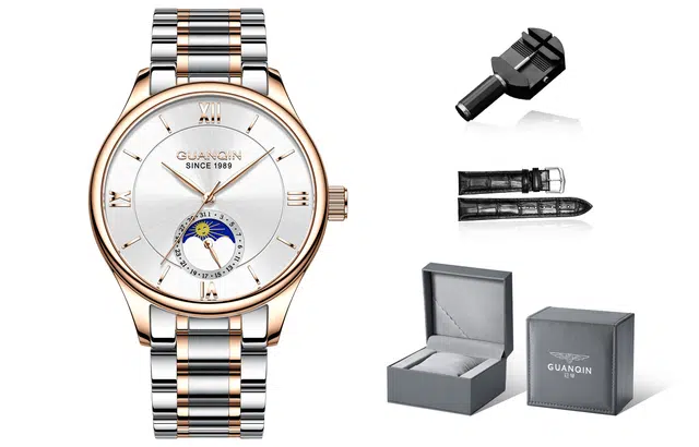 冠琴 大师系列 商务休闲男士手表男款礼盒包装 机械机芯 精钢表带 国表 男表 白色表盘