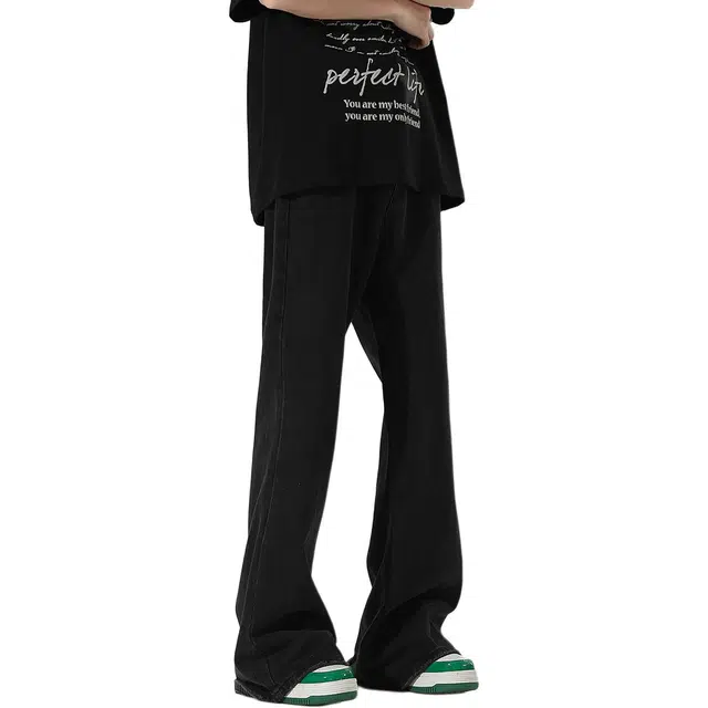 八哥 复古水洗学生党通勤百搭做旧废土风窄版金属拉链设计中腰高级感不规则显高显瘦修身垂感直筒微喇弯刀牛仔裤 男女同款