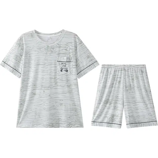 兰缪 莫代尔圆领凉感夏季短裤短袖可外穿家居服睡衣套装 男款