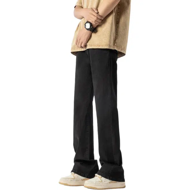 八哥 学院风不规则质感基础款弯刀复古个性简约运动舒适柔软户外出行经典百搭微喇垂感牛仔裤 男女同款