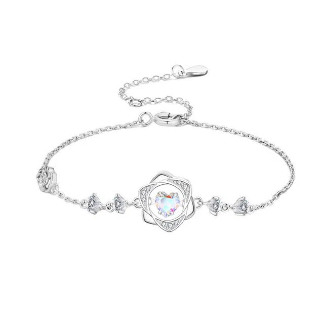 【S999足银纯银】 七好美银 心动玫瑰 精致轻奢时尚优雅温柔浪漫小清新 简约小众高级感设计 日常通勤百搭 琉璃 手链 女款