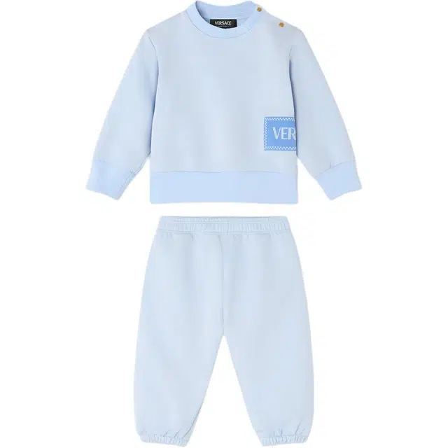 范思哲休闲运动套装 棉质平纹针织贴袋松紧腰长款 浅蓝色 婴幼童