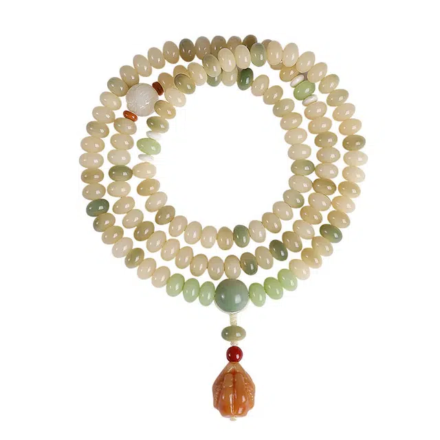 聆听花开 国潮平安好运青柠多圈手持盘玩文玩高级感宝藏 菩提根 手串 男女同款情侣款