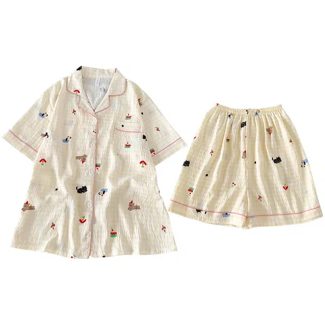 俏韵 翻领夏季款云朵棉套头短袖短裤可爱甜美家居服可外穿睡衣套装 女款