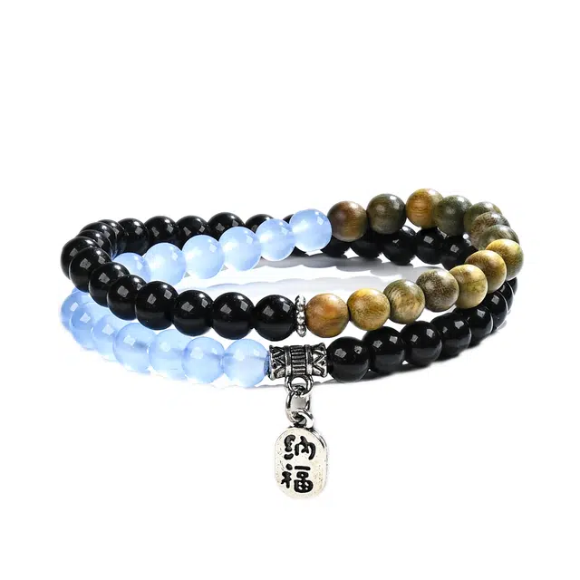 素于 国风新中式国潮文玩佛珠招财纳福诸事顺遂念珠盘玩新宠出街神器上岸把玩个性超酷素雅百搭#好运 绿檀 手串 男女同款情侣款