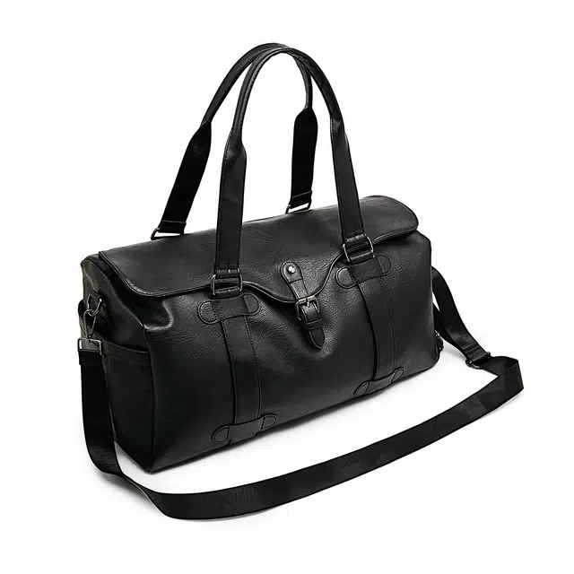 老人头 潮流纯色大容量短途通勤 合成革 旅行包 男款 黑色