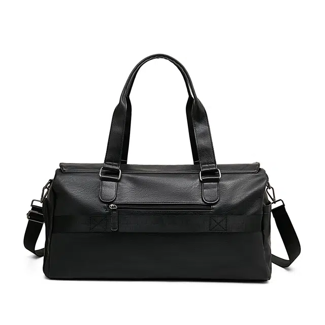 老人头 潮流纯色大容量短途通勤 合成革 旅行包 男款 黑色