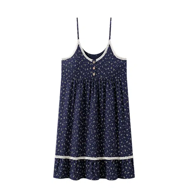 俏韵 带胸垫圆领云朵棉无袖吊带甜美可爱家居服可外穿夏季睡裙 女款