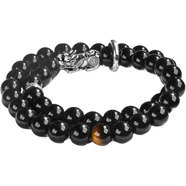 仙友 新中式国风转运珠双圈叠戴乾坤圈拼接貔貅文玩佛珠招财纳福念珠盘玩文艺复古上岸#好运 黑檀 手串 男女同款情侣款