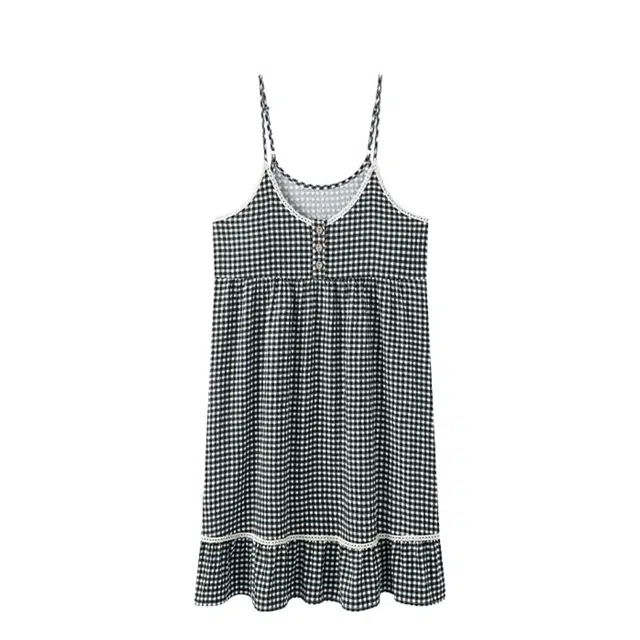 俏韵 带胸垫圆领云朵棉吊带甜美可爱家居服可外穿夏季款睡裙 女款