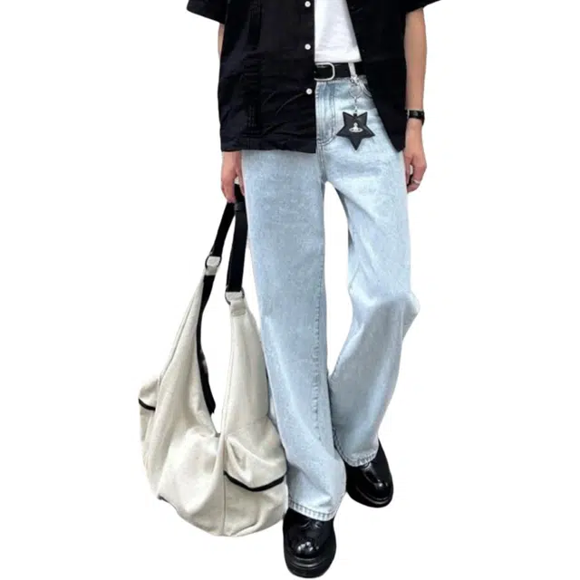 冈哉 美式高街重工复古废土风水洗做旧宽松直筒中腰弹力百搭垂感休闲日常通勤牛仔裤 男女同款