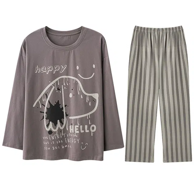 向薇 纯棉男春秋季长袖男士男生可外穿家居服睡衣套装 男款