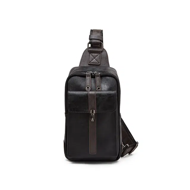 老人头 复古风商务日常通勤休闲百搭轻便出行 合成革 胸包 男款 黑色