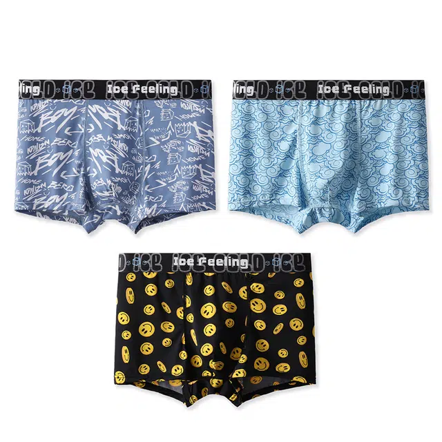 达芬奇密码 男士夏季爆款冰丝透气平角裤青少年宽松舒适中腰男生四角裤内裤 男款