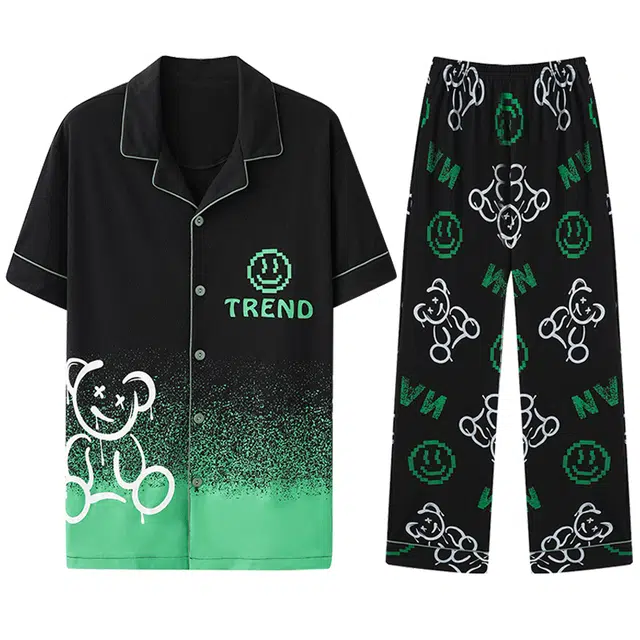 向薇 纯棉男夏季短袖男士男生卡通薄款家居服 睡衣套装 男款